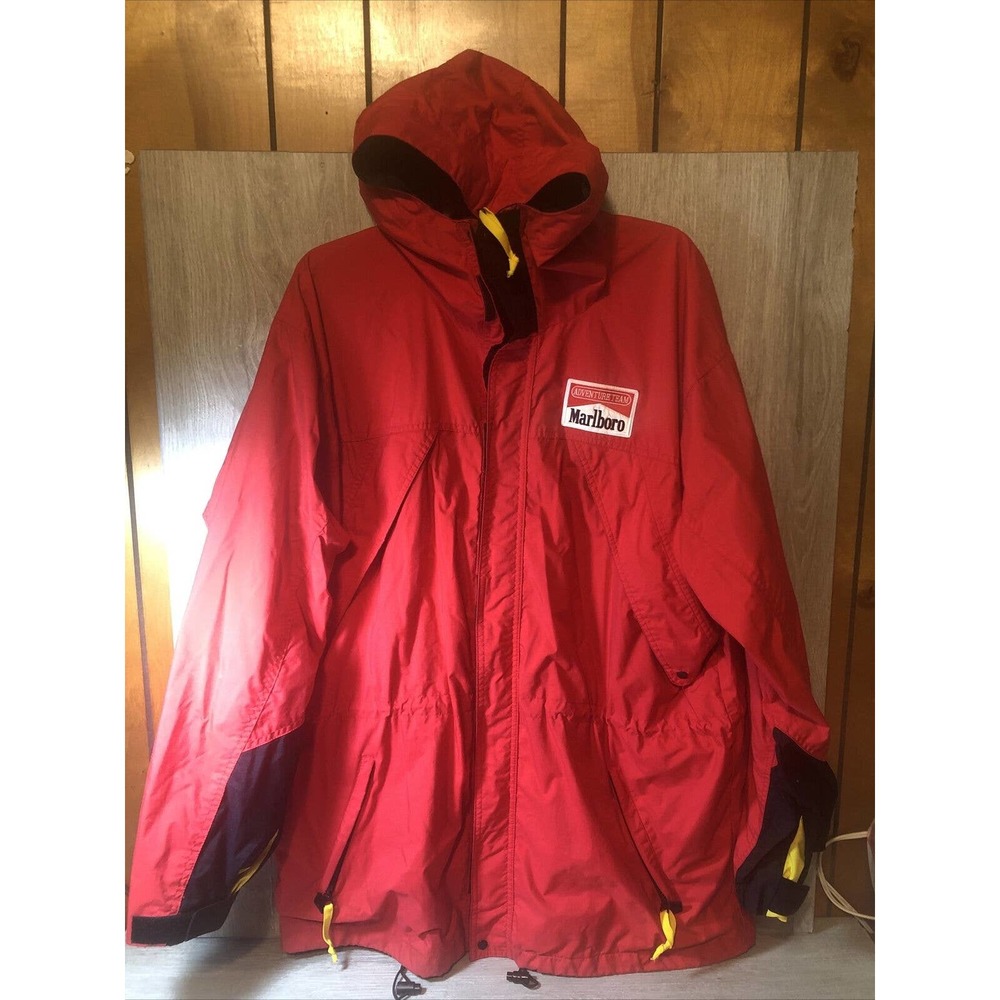 Vintage 1990's MARLBORO Adventure Team Windbreaker Rain Jacket Full Zip MENS L